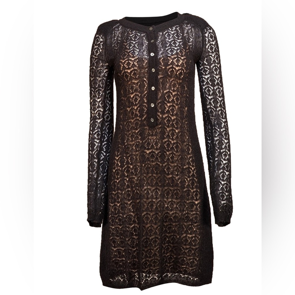 Marc By Marc Jacobs - Black Pointelle Knit Long Sleeve Dress